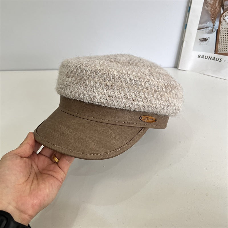 Leather Brim Knit Beret - DippedShop Wholesale - #9779