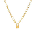 Vintage Gold Plated Lock Pendant Choker Necklace 6W6JNC618