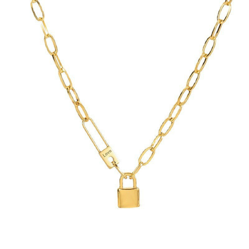 Vintage Gold Plated Lock Pendant Choker Necklace 6W6JNC618