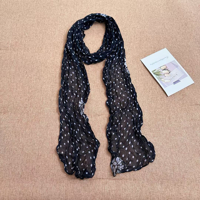 Stylish Polka Dots Print Ruffled Silk Scarf 6W6NSI184