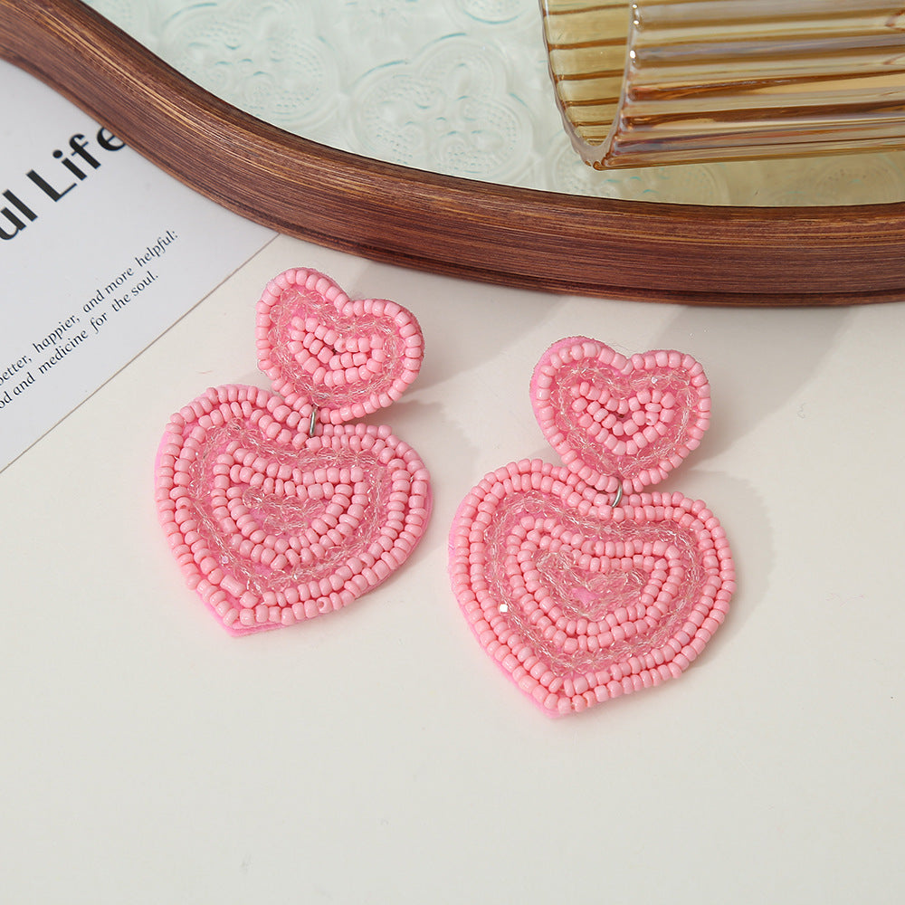 Beaded Heart Stud Earrings - DippedShop Wholesale - #1811