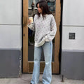 Print Contrast Loose Sweater - DippedShop Wholesale - #3171
