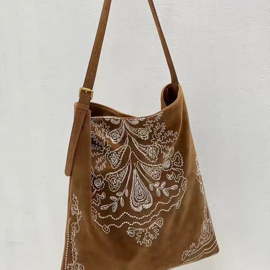 Boho Embroidered Large Capacity Suede Shoulder Bag DP25G634