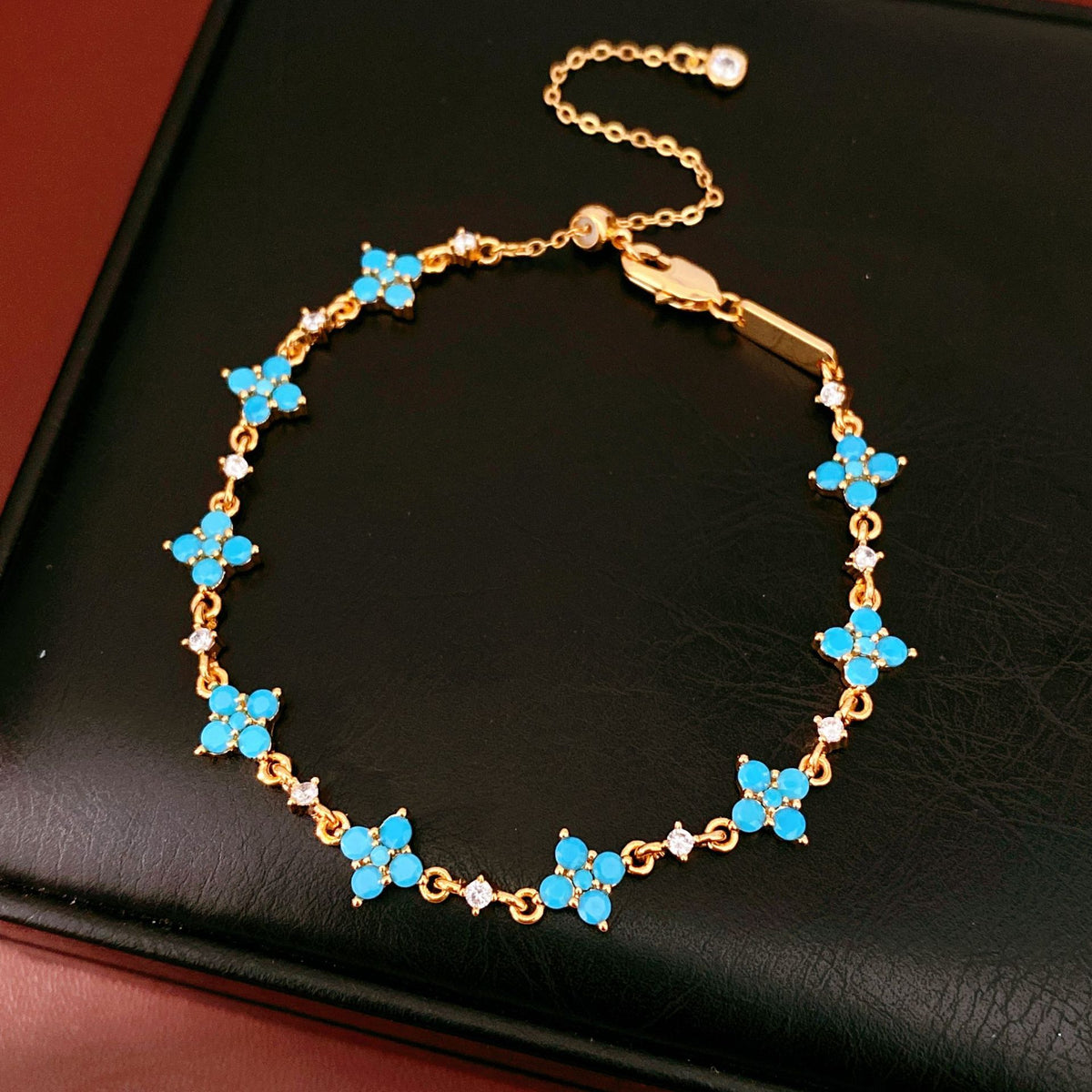 Vintage Rhinestones Enamel Floral Chain Bracelet 6W6JBR719