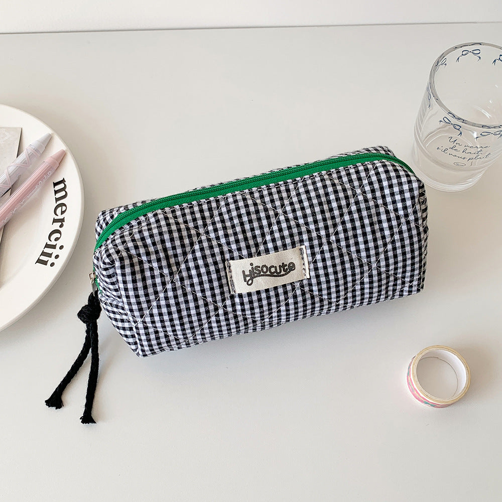 Color Block Plaid Large Capacity Makeup Bag MK2BW6S10BOB57