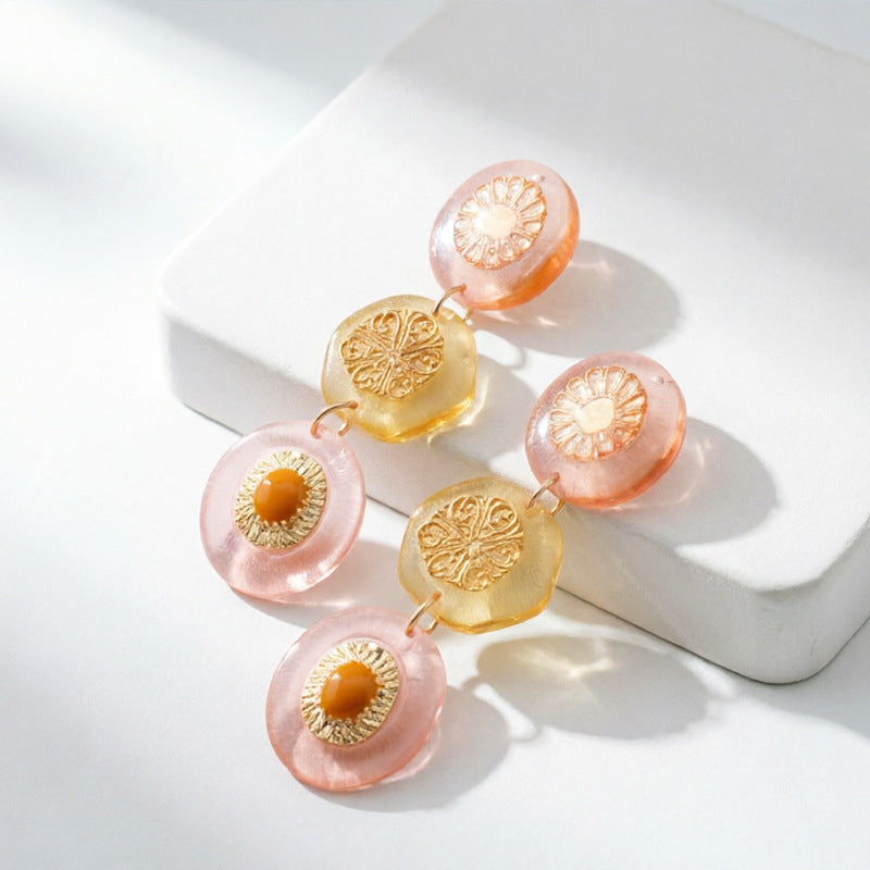 Retro Color Contrast Resin Pendant Drop Earrings 6W6JER609