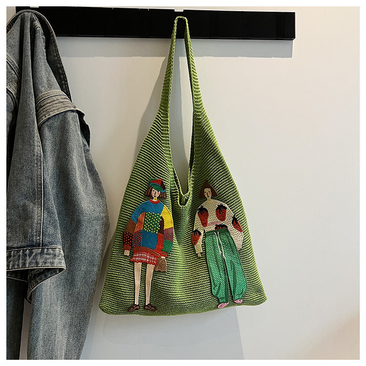 Cartoon Color Block Knit Bag - DippedShop Wholesale - #4131