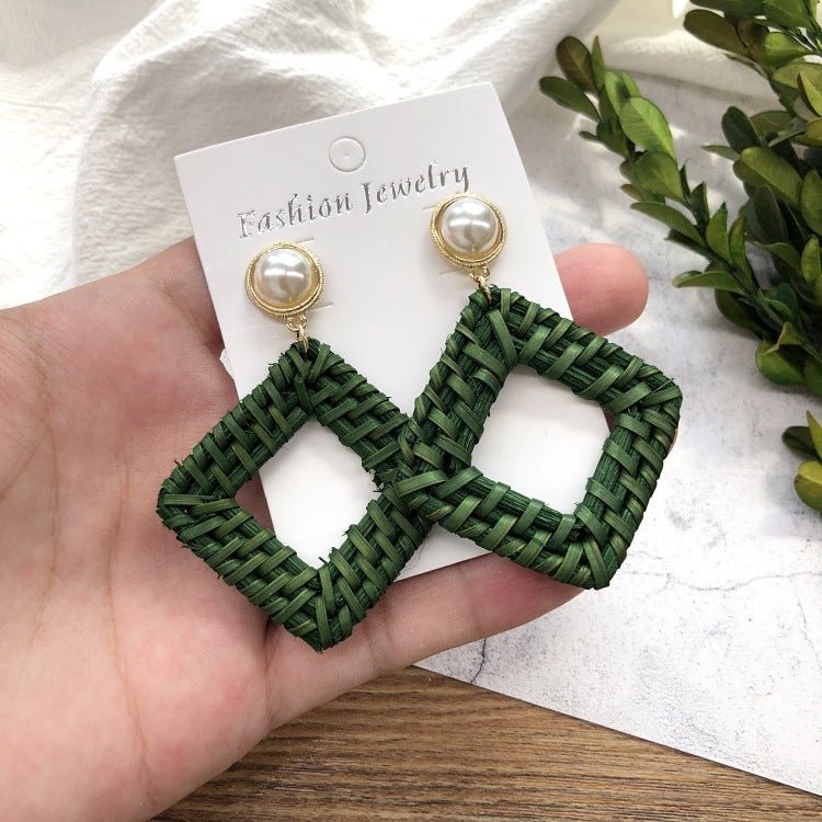 Rattan Dangle Earrings Beach - DippedShop Wholesale - #4963