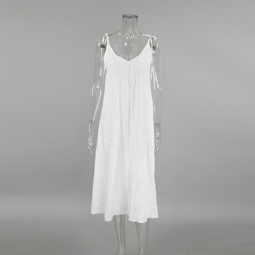 V-Neck String Shoulder Dress - DippedShop Wholesale - #7459