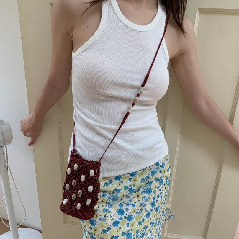 Mini Hollow Hand Made Bead Chain Crossbody Bag 8CW6BBG518L