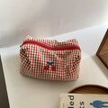 Cute Cherry Embroidery Plaid Print Makeup Bag MK2BW6S10BOB55