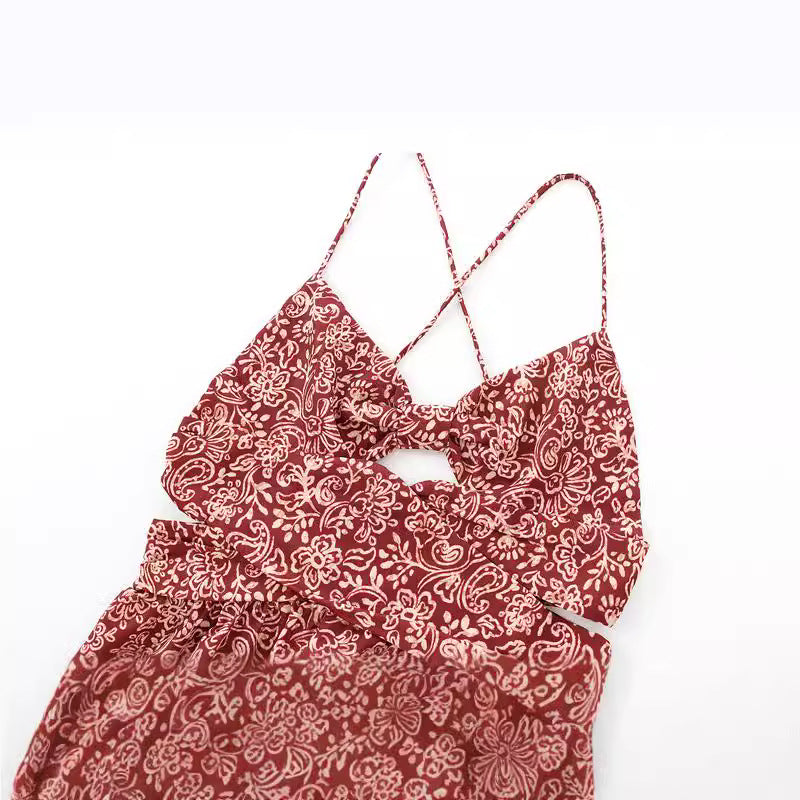 Casual Floral Print Sleeveless Cut Out Midi Dress DP25D981