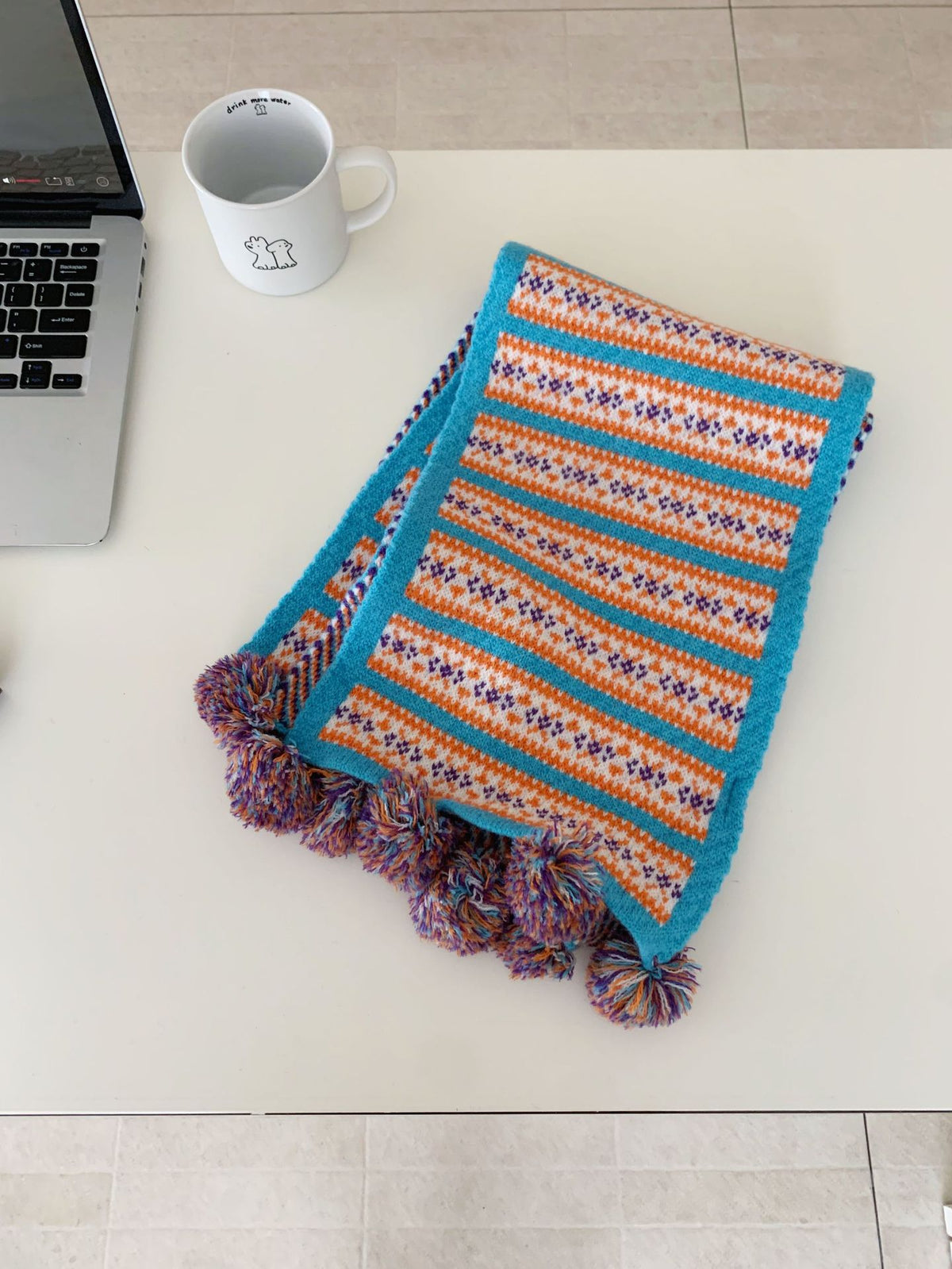 Fair Isle Pompom Knit Scarf - DippedShop Wholesale - #6403