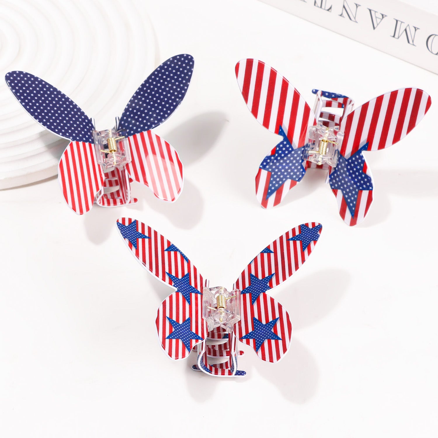 Vintage Star USA Flag Print Butterfly Hair Clip 8AS6HCP63T