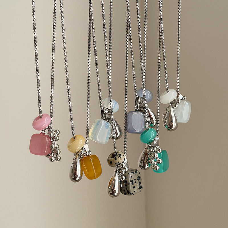 Elegant Natural Stone Pendant Choker Necklace 6W6JNC427