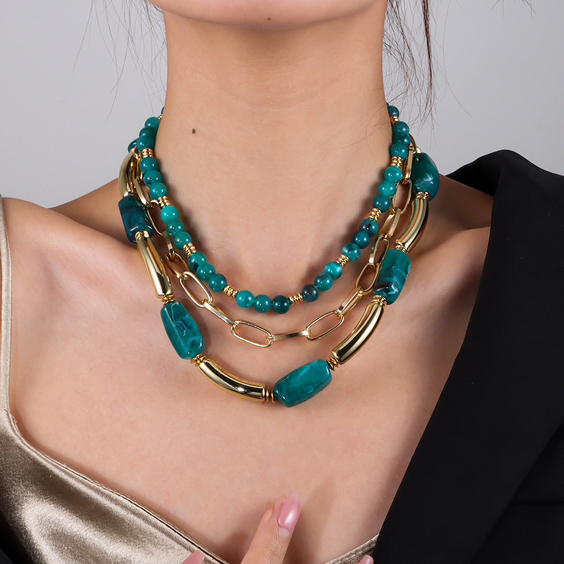 Trendy Multi-Layer Beaded Necklace - DippedShop Wholesale - #4595