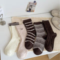 Cozy Striped Cable Knit Thick Crew Socks 6W8FSO693