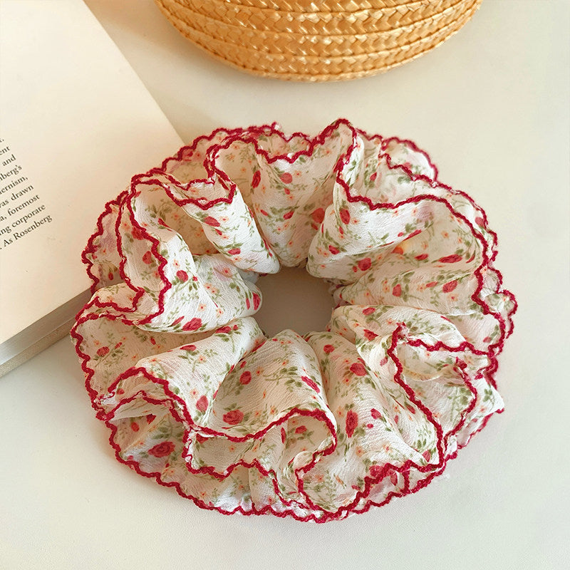 Layered Floral Red Edge Hair Scrunchie MK2BLW6W6HSR10