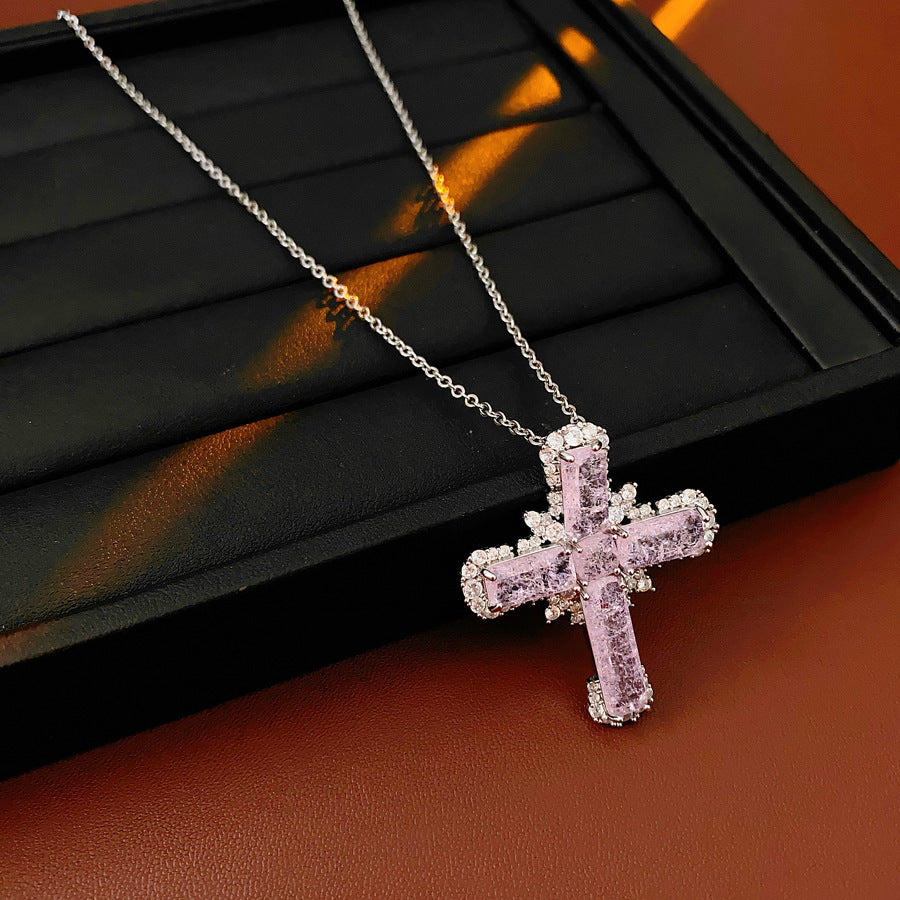 Elegant Gold Plated Rhinestones Cross Pendant Necklace 6W6JNC974