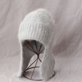 Fuzzy Angora Rabbit Fur Earflap Knit Beanie 6W6HAT691