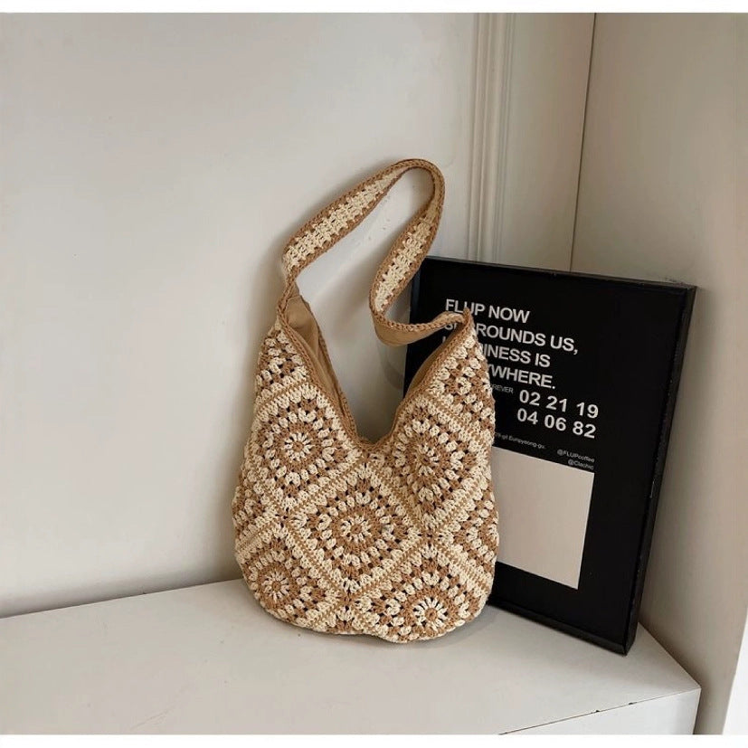 Color Block Braided Hollow Shoulder Bag DP25809