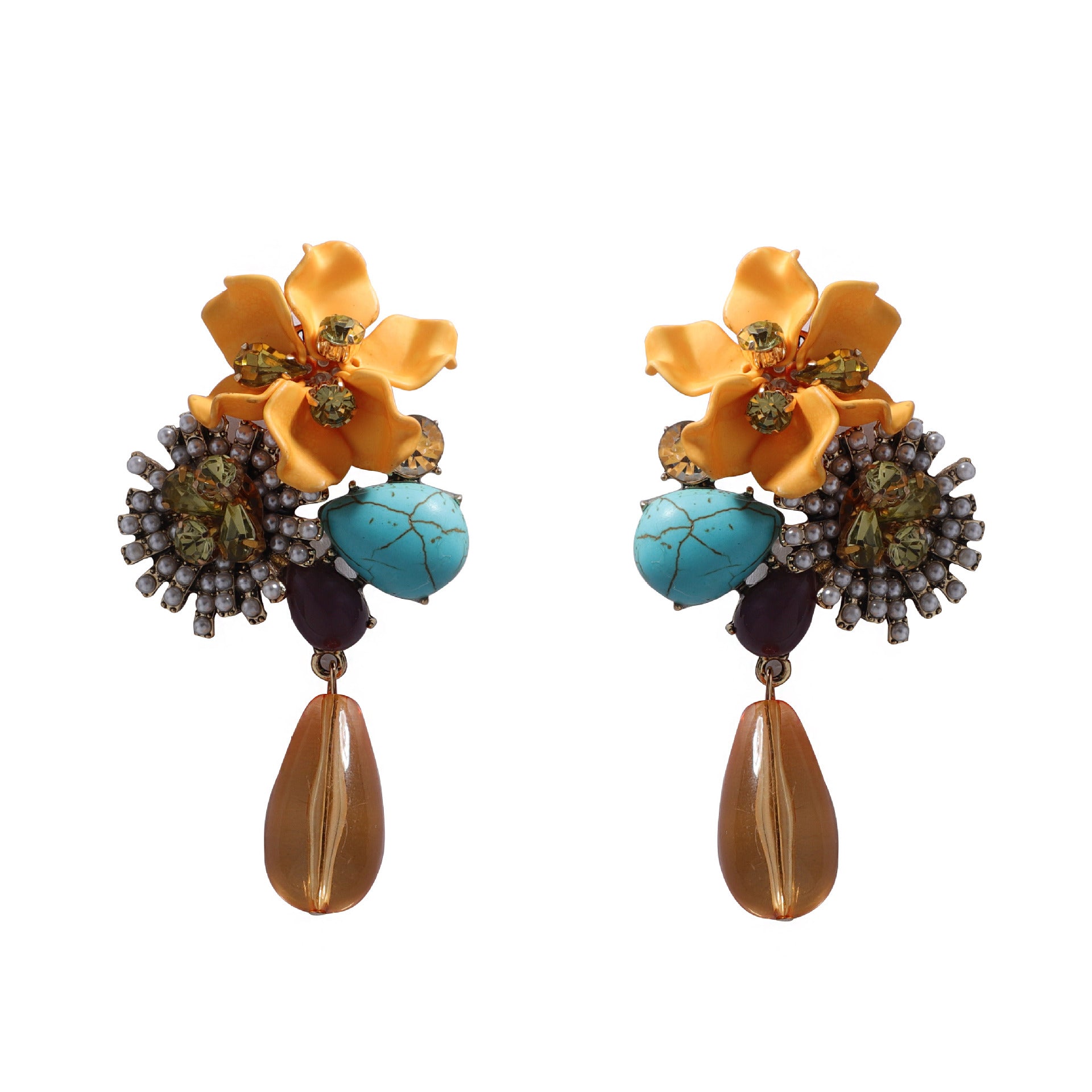 Resin Flower Teardrop Earrings - DippedShop Wholesale - #0099