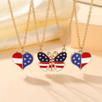 2Pcs USA Flag Heart Necklace Butterfly Necklaces DP25D497