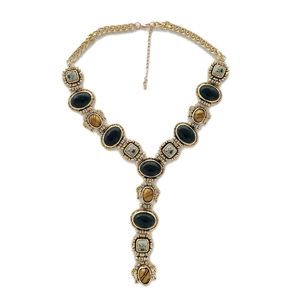 Vintage Gold Plated Oval Resin Jewel Y-necklaces 6W6JNC625