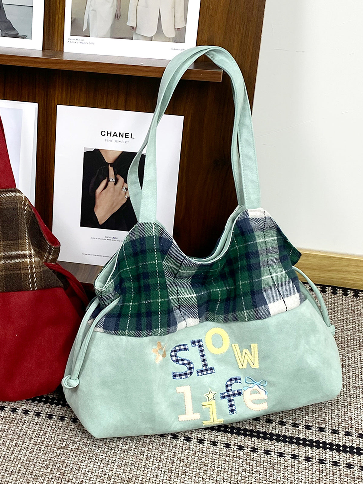 Plaid Drawstring Shoulder Bag - DippedShop Wholesale - #7363