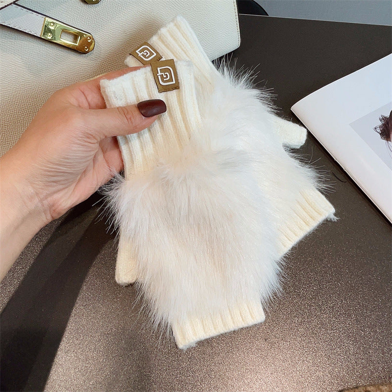 Leopard Faux Fur Fingerless Gloves - DippedShop Wholesale - #0739