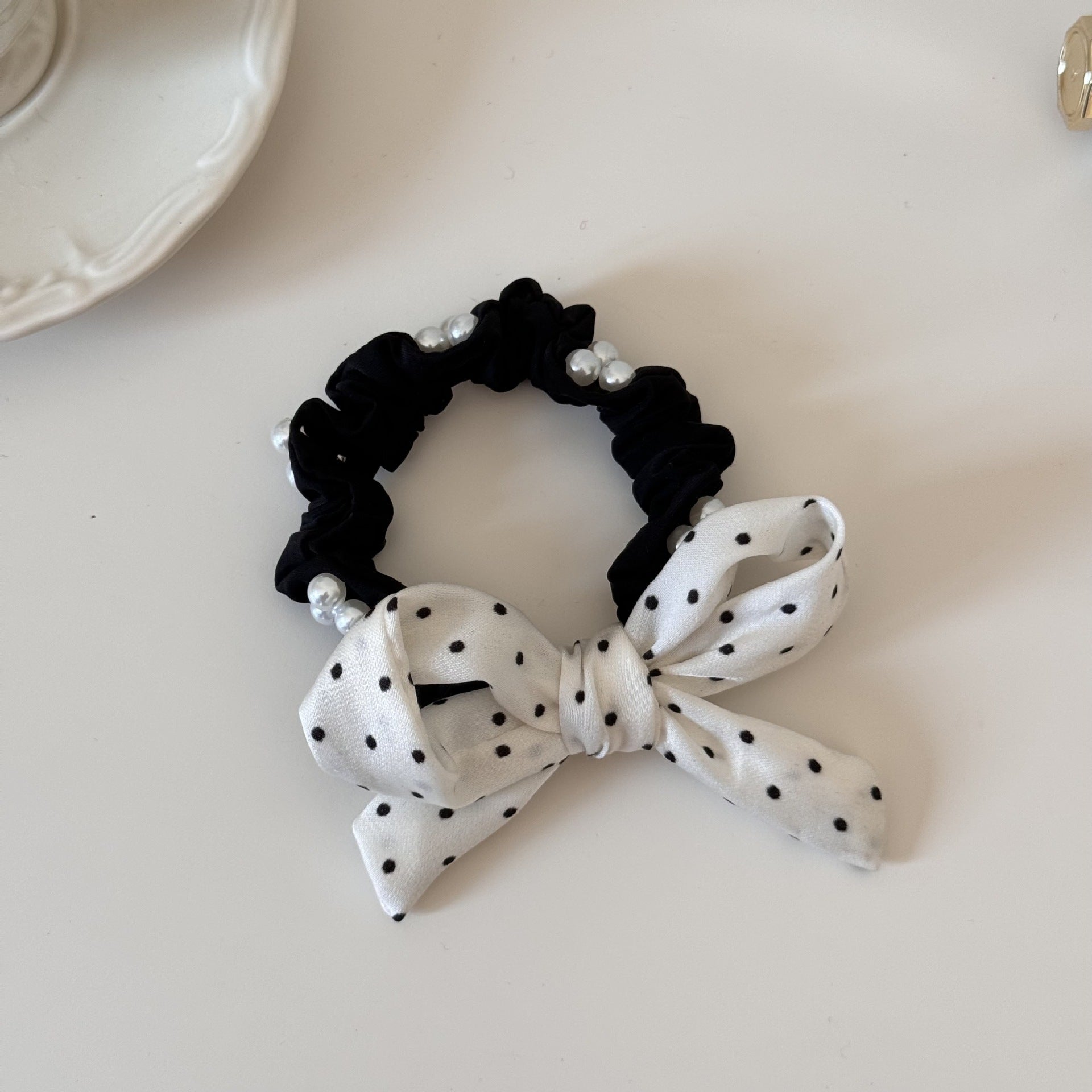 Bowknot Pearl Polka Hair Tie - DippedShop Wholesale - #1107