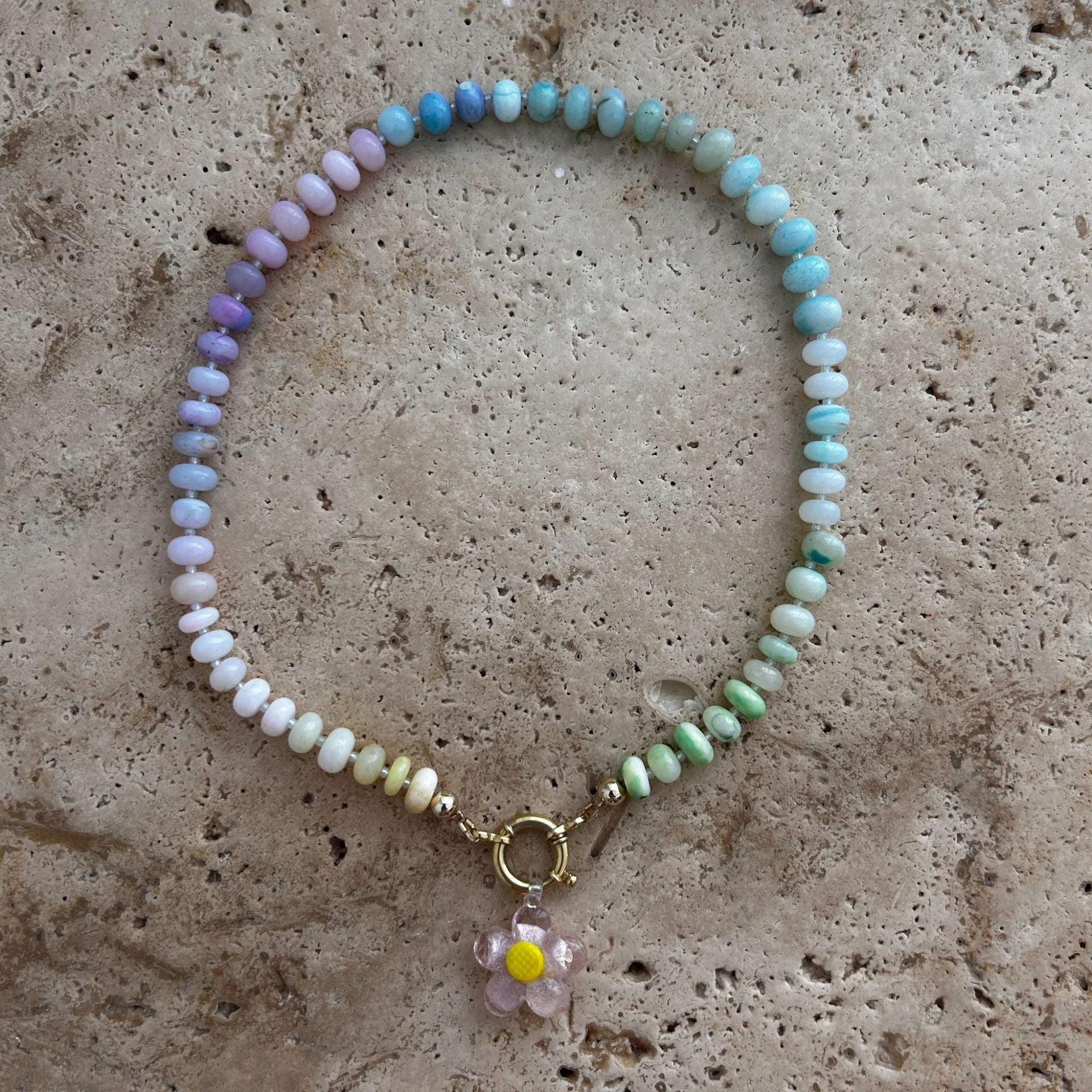 Handmade Multi-Color Flower Pendant Beaded Necklace 6W6JNC420L
