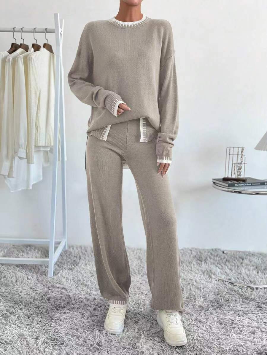 Color Block Loose Sweater Pants Knit Set DPST0810