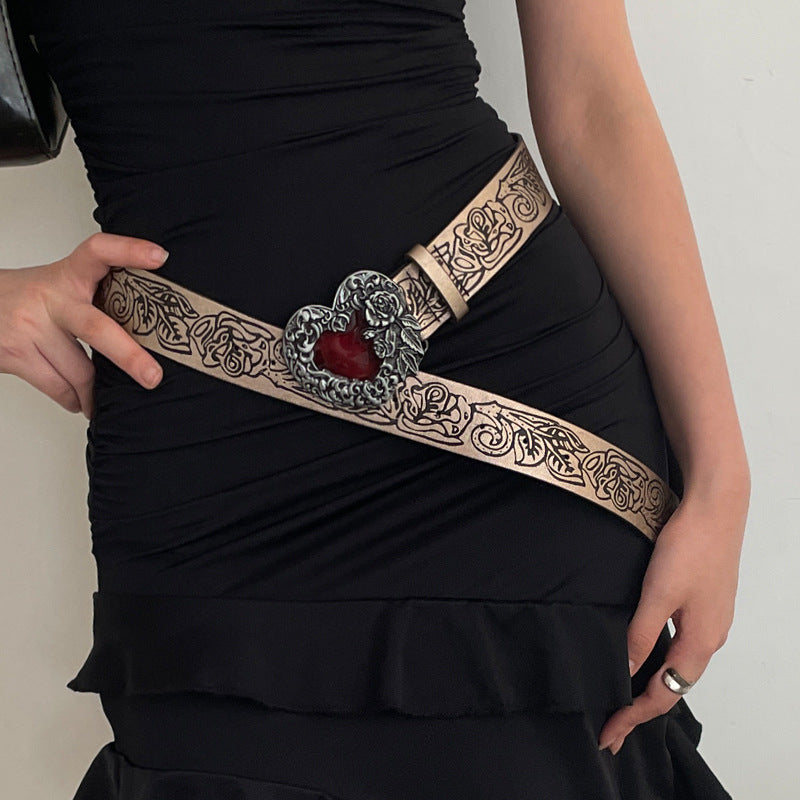 Retro Western Studded Wide Leather Belt 6W6JBT142