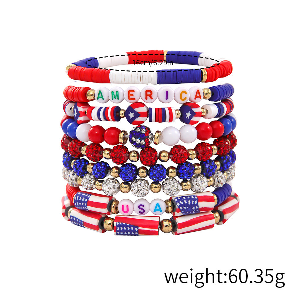 Stylish USA Flag Elastic Beaded Chain Bracelets Set 8ZA6JBR301L
