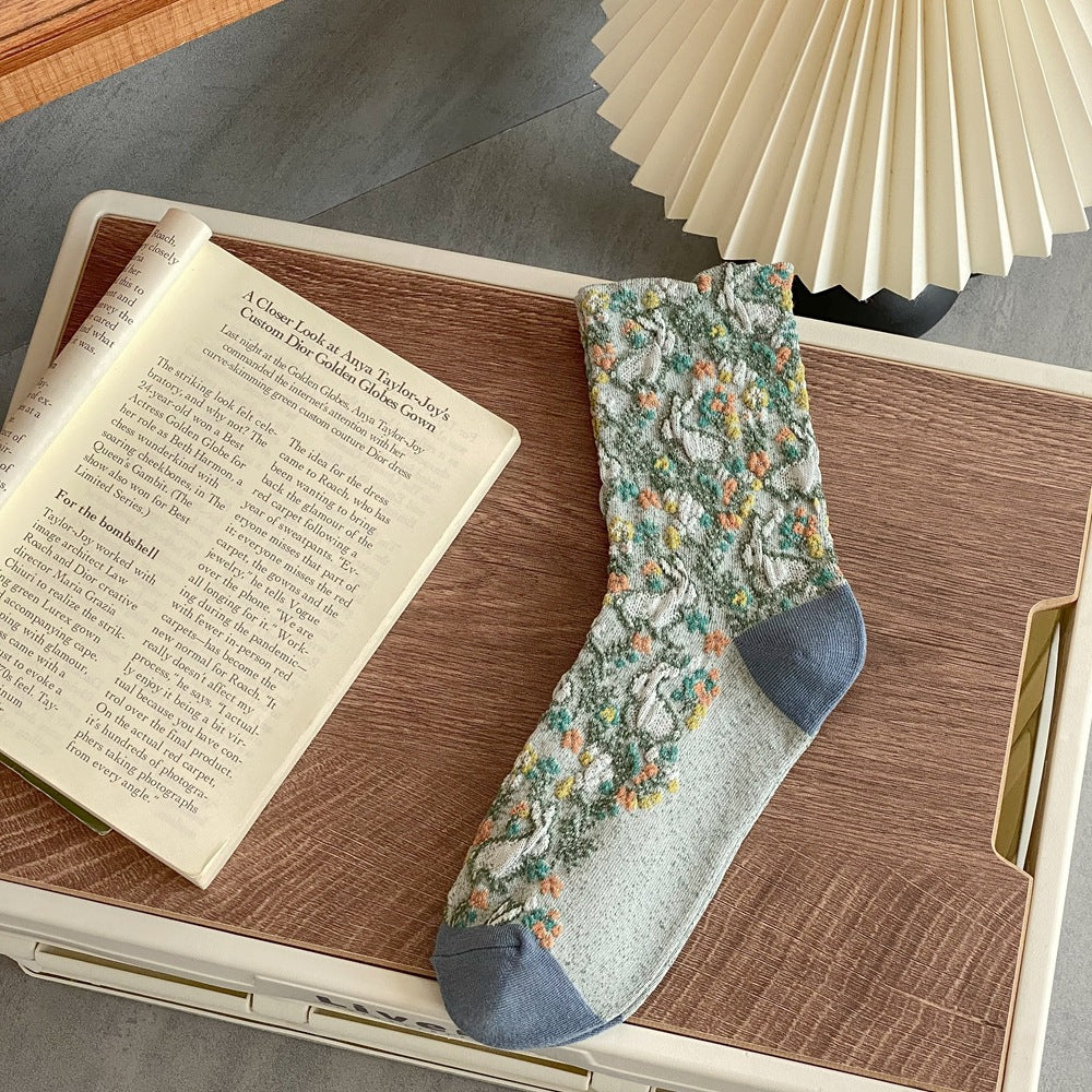 Jacquard Floral Bunny Socks - DippedShop Wholesale - #6195