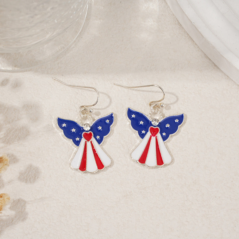 Hiphop USA Flag Love Heart Pendant Hook Earrings 8ZA6JER306L