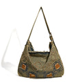 Vintage Washed Distressed Denim Studded Shoulder Bags 6W10BBG1338