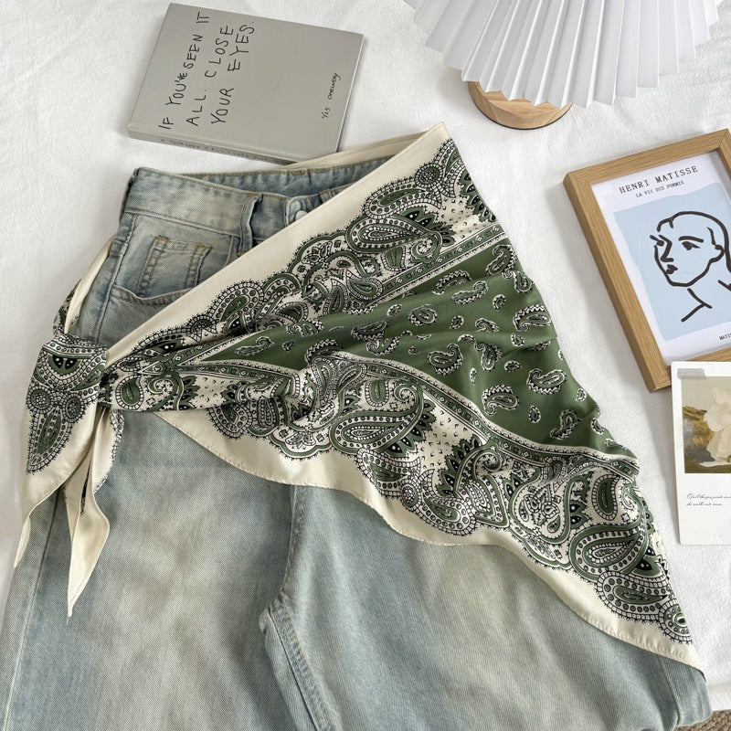 Retro Cashew Print Waist Belt Silk Scarf MK2BLW6W6NSI59