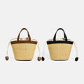 Simple Straw Woven Drawstring Bucket Beach Bag 6W10BBG2385