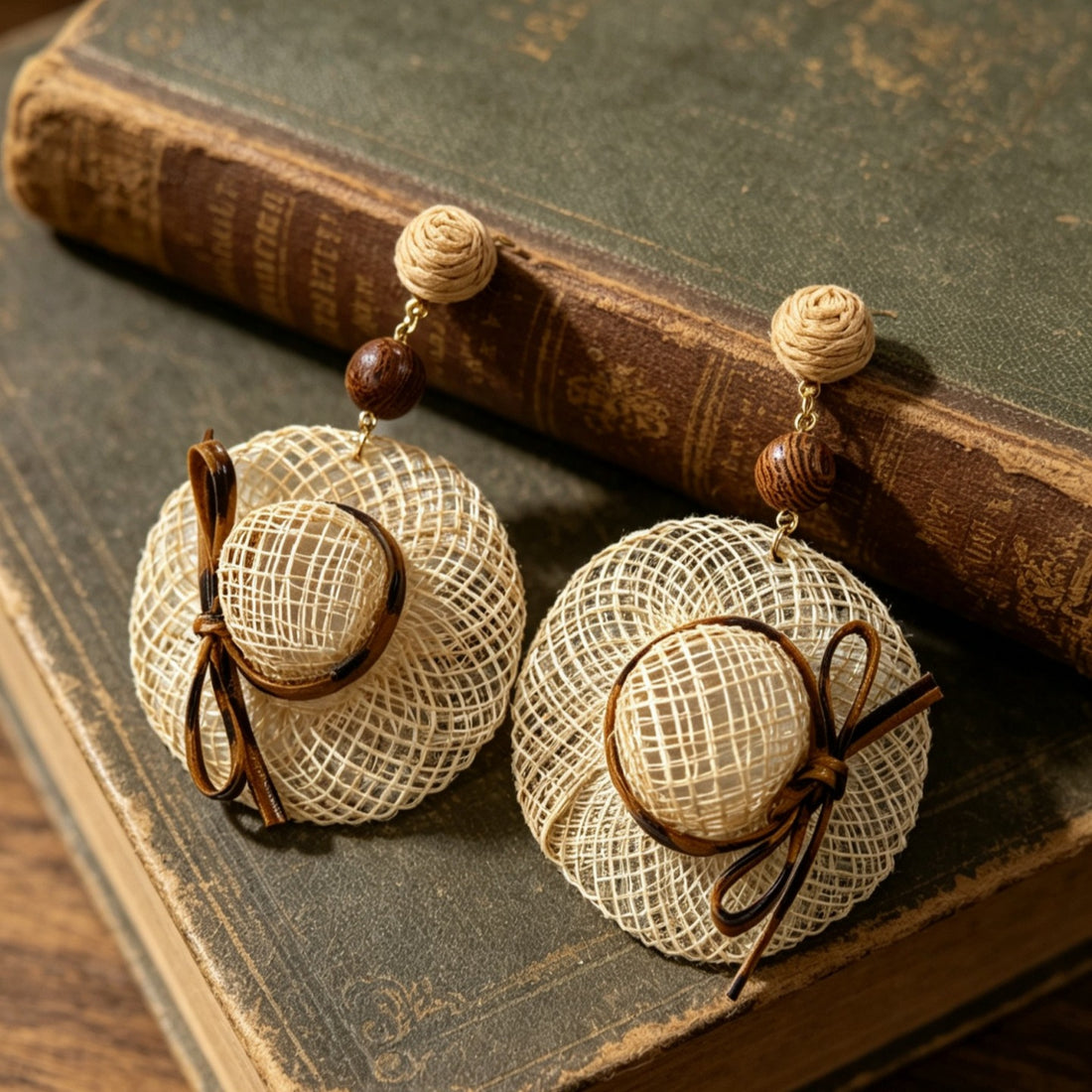 Raffia Hat Dangle Earrings - DippedShop Wholesale - #8291