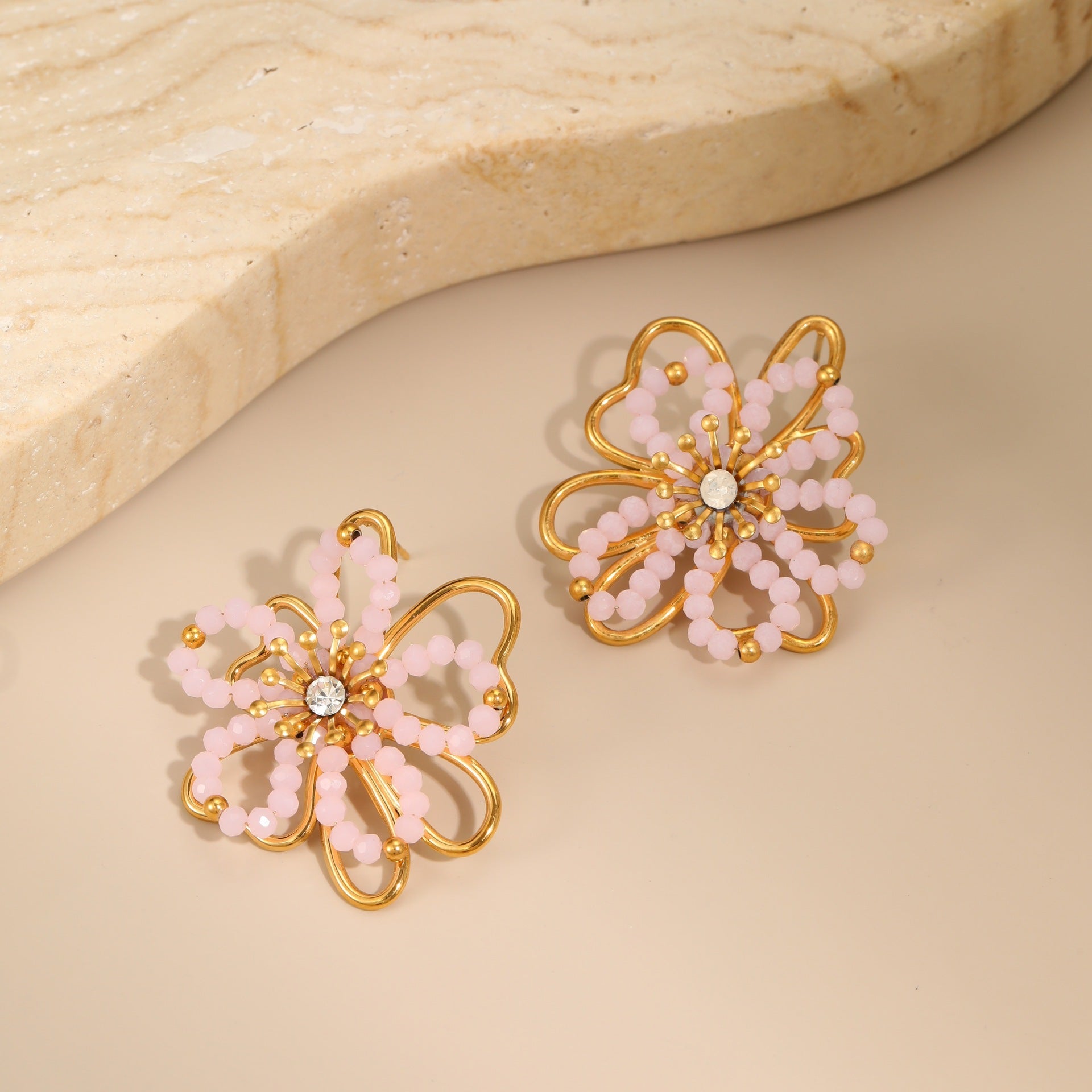 Gold Plated Flower Stud Earrings - DippedShop Wholesale - #4547