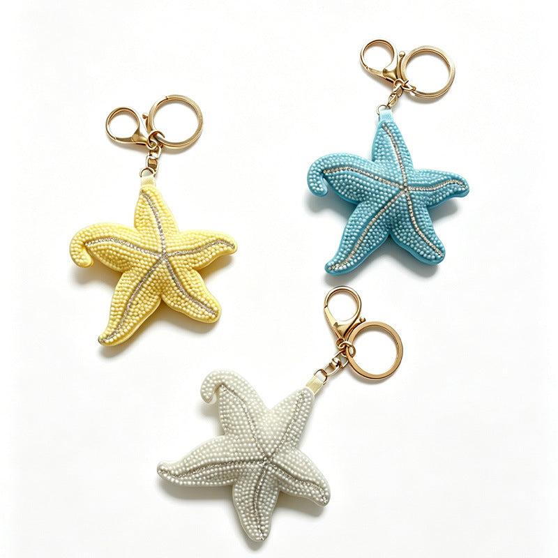 Creative Beaded Rhinestones Starfish Pendant Keychain 6W10BBC822