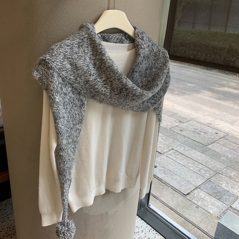 Knit Pom-Pom Shawl - DippedShop Wholesale - #7379