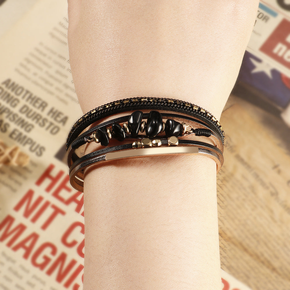 Vintage Multi Layer Irrugular Stones Magnetic Bracelets 6W6JBR498