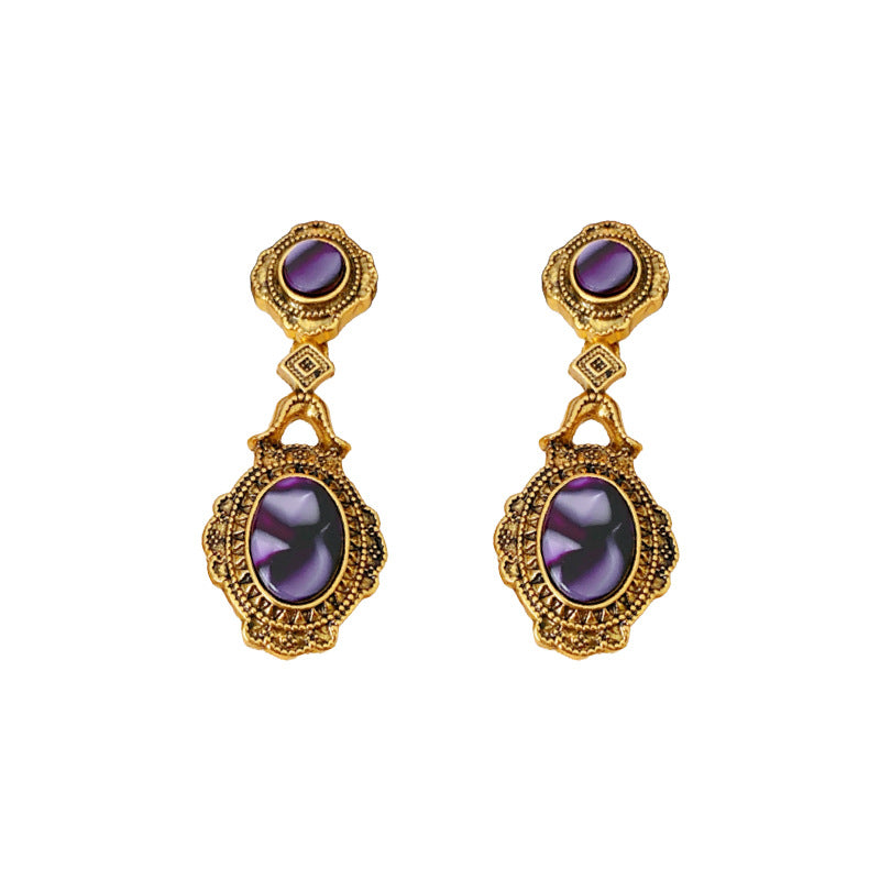 Gradient Purple Agate Oval Earrings 6W6JER780