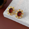 Enamel Border Garnet Stud Earrings 6W6JER778
