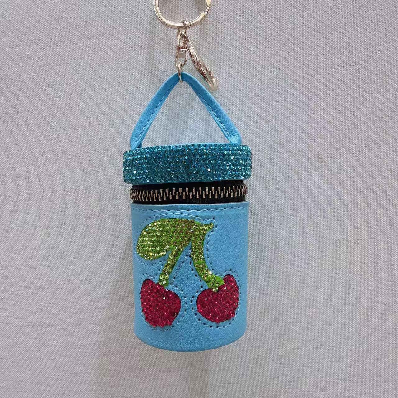 Creative Rhinestones Cherry Bucket Bag Pendant Keychain 6W10BBC625
