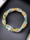 Vintage Paisley Print Pearl Chain Magnetic Scarf Necklace MK2BW6W6JNC235