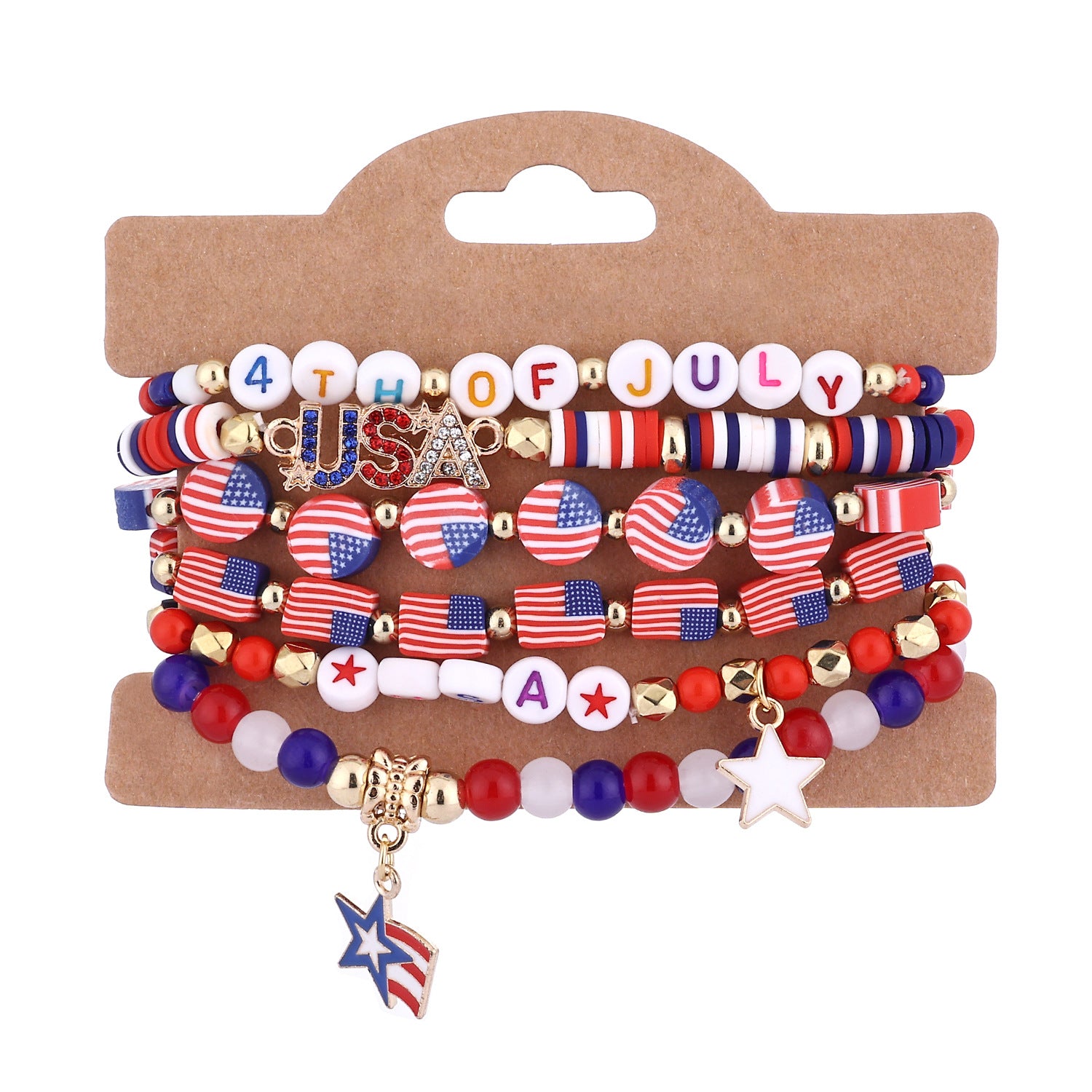 Stylish USA Flag Elastic Beaded Chain Bracelets Set 8ZA6JBR199T
